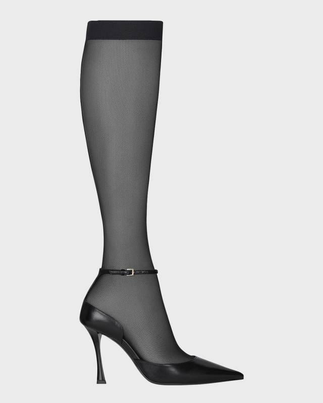 Show Knee Stocking Ankle-Strap Pumps